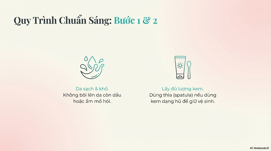 Bước 1–2: Làm sạch da và lấy đúng lượng kem