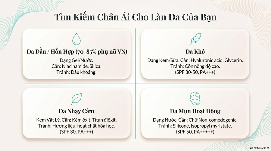 So Sánh Kem Chống Nắng Theo 4 Loại Da