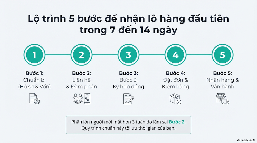 Quy Trình 5 Bước Từ Liên Hệ Nhà Phân Phối Đến Nhận Lô Hàng Đầu Tiên