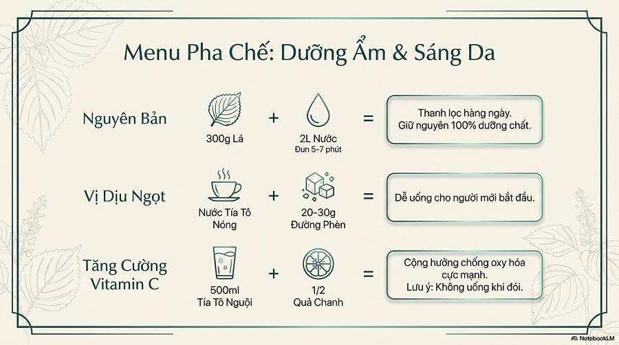 cách làm nước uống trắng da từ lá tía tô