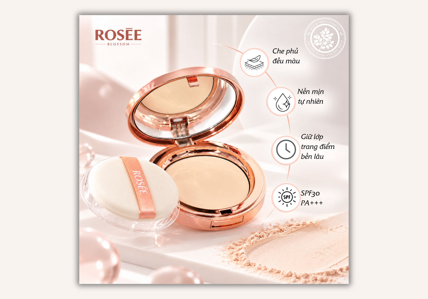 Phấn phủ nén Rosee Blossom_Công dụng